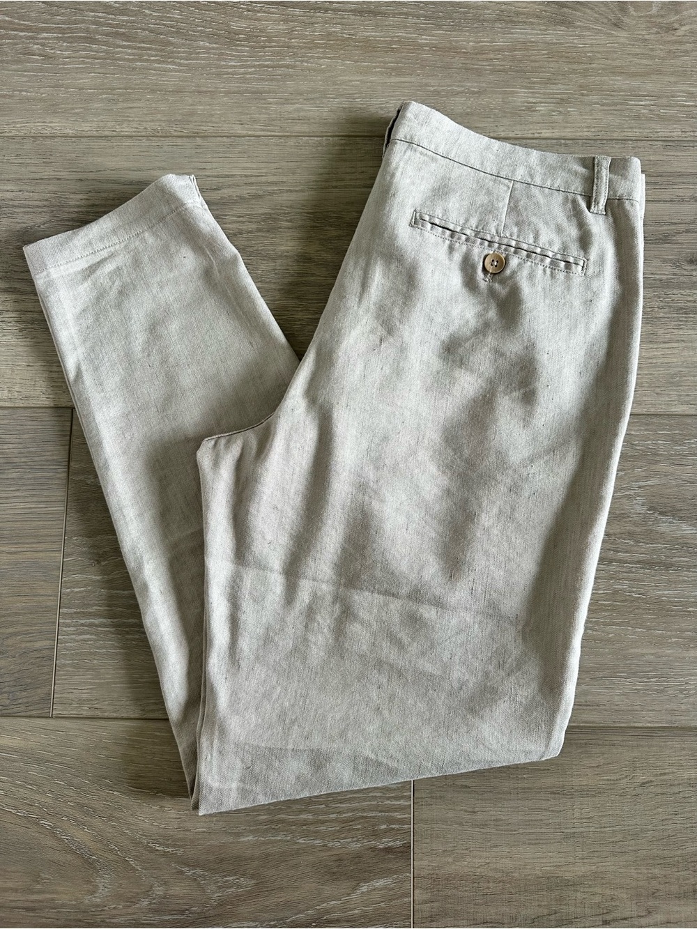32x29 Slim Linen-Blend Men’s Pants in Light Beige